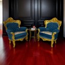 Ver imagem 2 de Par de Poltronas Clássicas Azul com Dourado 120x90x60cm