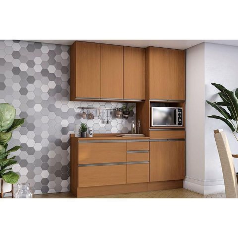 Kit Cozinha Modulada 4 Peças Maxxi (1aéreo+1balcão+1paneleiro+1complemento) C4p163 Canela -