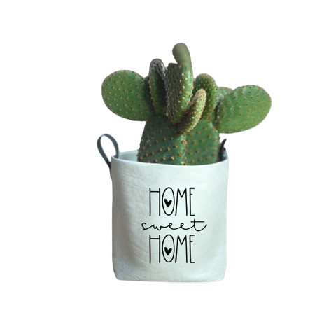 Cachepot Pequeno com Alças em Couro Ecológico Pequenas e Estampa Home