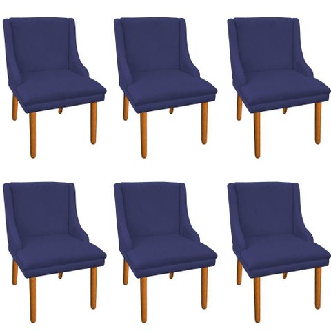 Kit 6 Cadeiras de Jantar Suede Azul Marinho Pés Palito