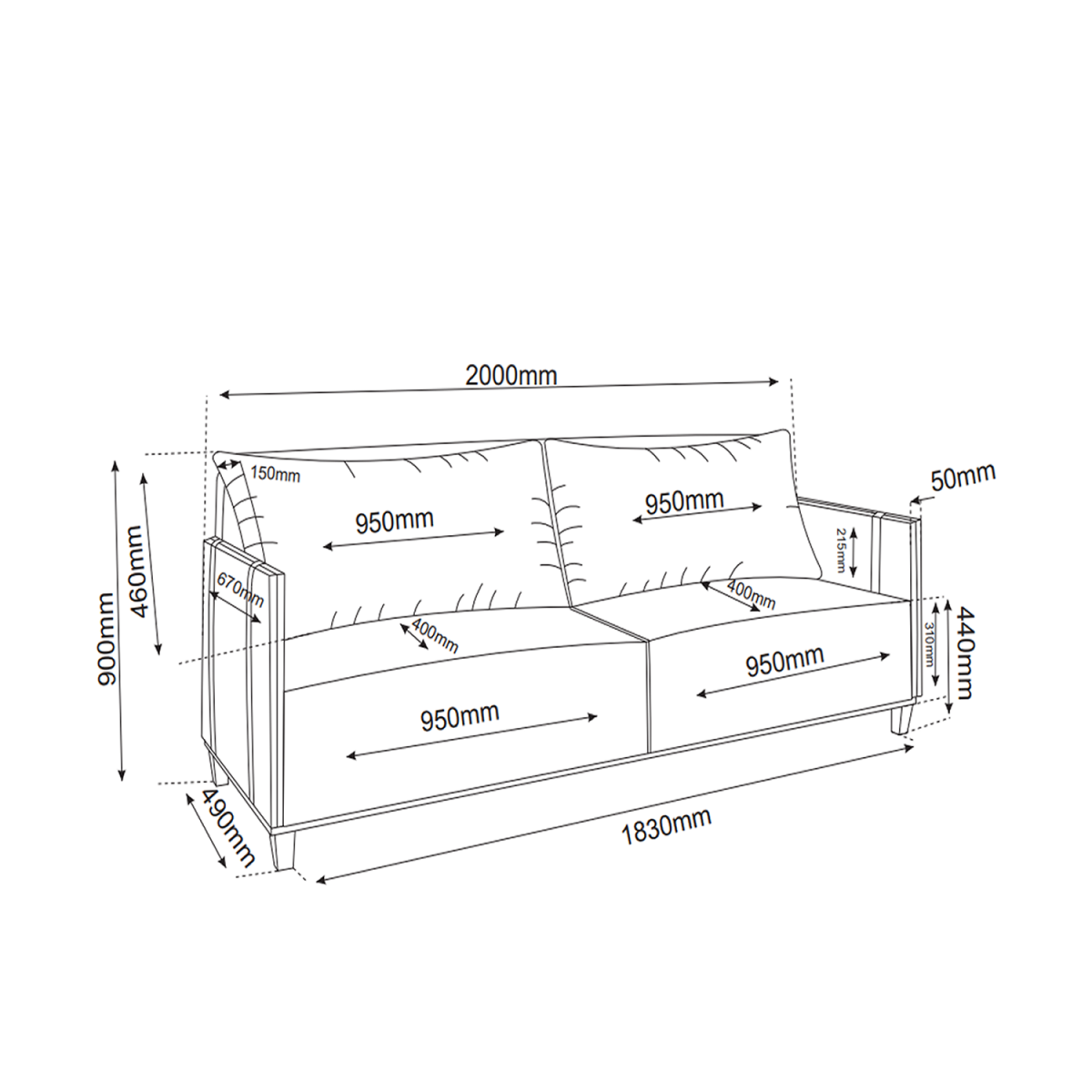 Estofado Living Adam 2m 3 Lugares 2 Almofadas Soltas Linho Bronze Durango - 5