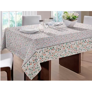 Toalha de Mesa Retangular em Tecido Jacquard Estampado Floral Azul Amarelo  e Verde - Enrolado Tecidos