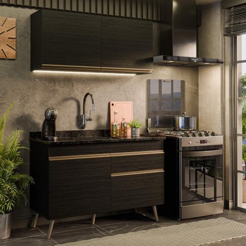 Armário Cozinha Modulada Compacta Balcão com Pia 120cm Florença Multimóveis MCR2451 Preto