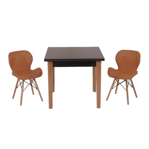 Conjunto Mesa de Jantar Juliette Preta 80cm com 2 Cadeiras Slim - Marrom