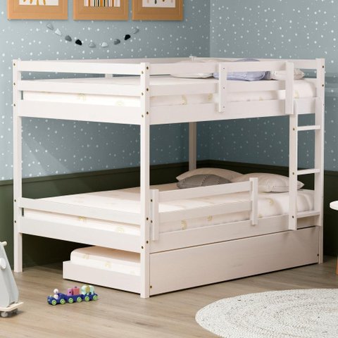 Treliche Casal Casal Eco com Grade de Proteção Madeira Maciça Branco Mobilistore