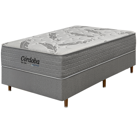 Cama Box + Colchão Solteiro Córdoba Molas Ensacadas Duo Face 88x188x70cm - Macio