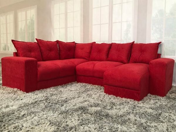 Sofá Canto com Chaise Vermelho 6 Lugares