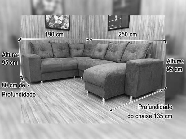 Sofá Canto com Chaise Vermelho 6 Lugares - 4