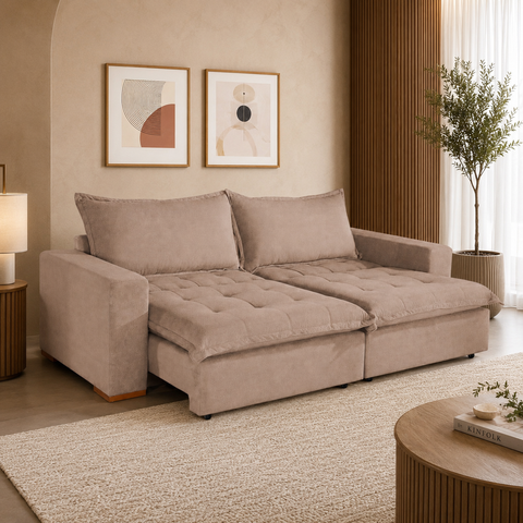 Sofa Cama Retratil 3 Lugares Milano Bege Design