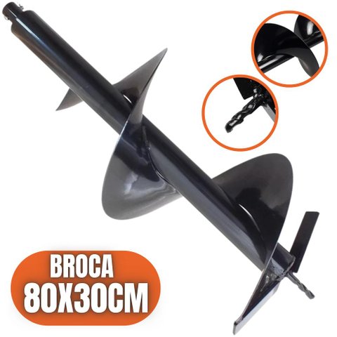 Broca Universal 80x30cm em Aço especial carbono Para Perfurador de Solo Com Eixo de Encaixe 20mm