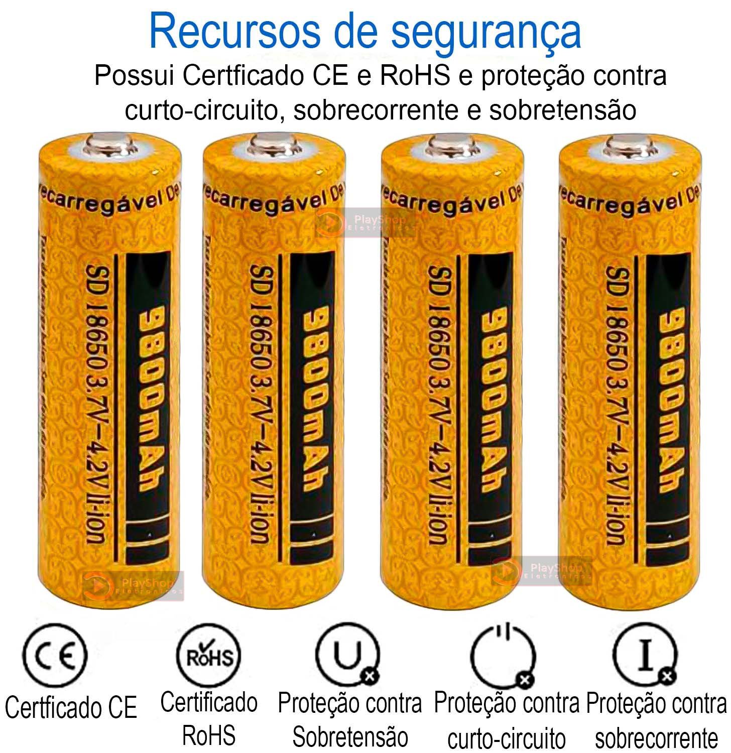 Kit 4 Pilhas Recarregáveis 18650 3.7v - 4.2v 9800mah | Bateria de Controle, Lanterna, Radios, Brinqu - 2