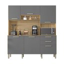 Ver imagem 4 de Armario de Cozinha Compacta 6 Portas 2 Gavetas Ferrara - Freijó/gris Freijó/gris