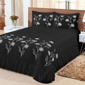 Kit Cobre Leito Casal Super King Lírio 03 Peças - Preto