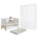 Ver imagem 1 de Berço Americano Mini Cama Fantasia Branco Acetinado – Qmovi e Guarda Roupa Infantil Americano 4 Port