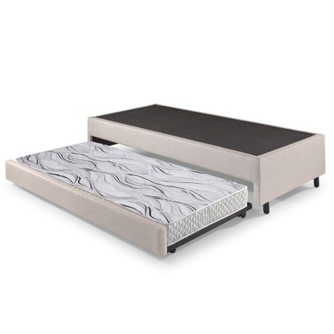 Bicama Box Solteiro Courino Linho Areia 96x203x28 Cm com Colchão Auxiliar Ecoflex