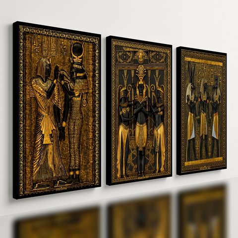 Kit 3 Quadro Decorativo Egito Antigo Deus Egípcio Faraó Luxo 28x20cm