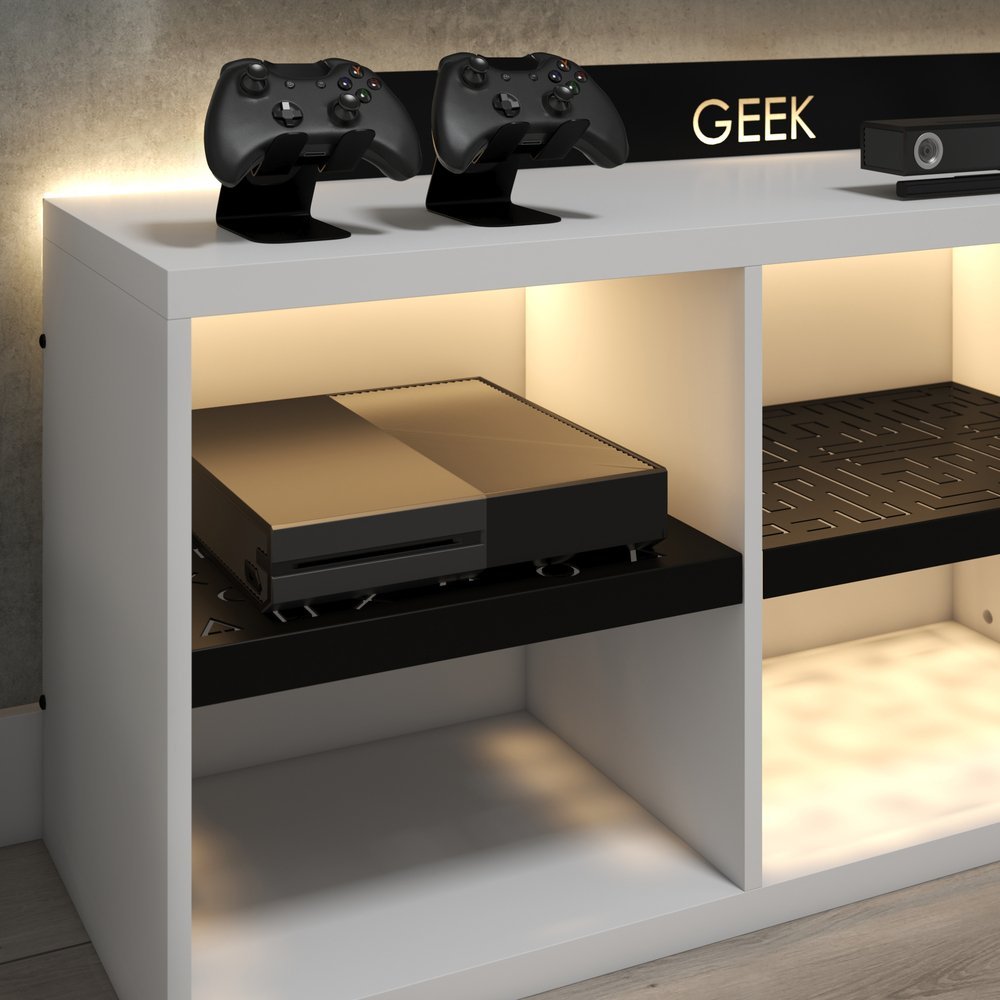 Rack Estante Bancada Gamer Geek Branco com Led Incluso - 3