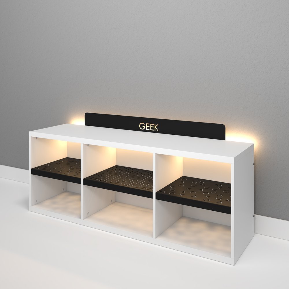 Rack Estante Bancada Gamer Geek Branco Com Led Incluso | MadeiraMadeira