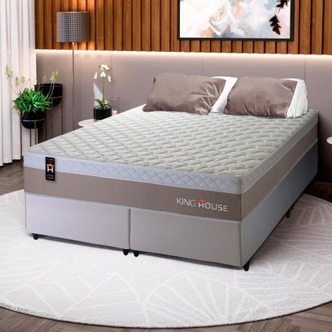 Conjunto Cama Box c/ Molas Ensacadas Sheffield Bege King 193x203x65