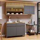 Ver imagem 1 de Cozinha Completa Modulada 3 Peças 5 Portas 2 Gavetas 100% MDF Realeza Premium Cinza/Carvalho/Titânio