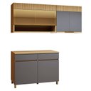 Ver imagem 2 de Cozinha Completa Modulada 3 Peças 5 Portas 2 Gavetas 100% MDF Realeza Premium Cinza/Carvalho/Titânio