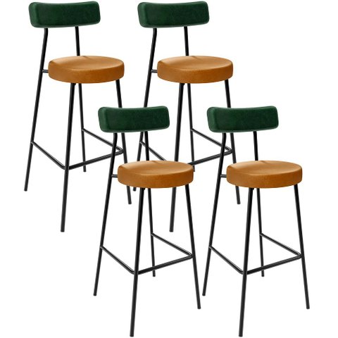 Kit 4 Banquetas Alta Cozinha Sala Jantar Milão L02 Facto Verde Musgo Couríssimo Whisky - Lyam Decor
