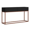 Ver imagem 3 de Aparador Buffet Bancada Eros 110cm Preto Fosco 2 Gavetas para Recepção Escritorio Pé de Ferro Cobre