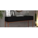 Ver imagem 3 de Aparador Buffet Bancada Eros 110cm Preto Fosco 2 Gavetas para Recepção Escritorio Pé de Ferro Cobre