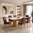 Ver imagem 1 de Conjunto Sala de Jantar 6 Lugares Retangular Tampo Vidro MDF 160x80cm Mesa Isla e Cadeiras Carol
