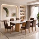 Ver imagem 1 de Conjunto Sala de Jantar 6 Lugares Retangular Tampo Vidro MDF 160x80cm Mesa Isla e Cadeiras Carol