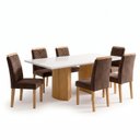 Ver imagem 2 de Conjunto Sala de Jantar 6 Lugares Retangular Tampo Vidro MDF 160x80cm Mesa Isla e Cadeiras Carol