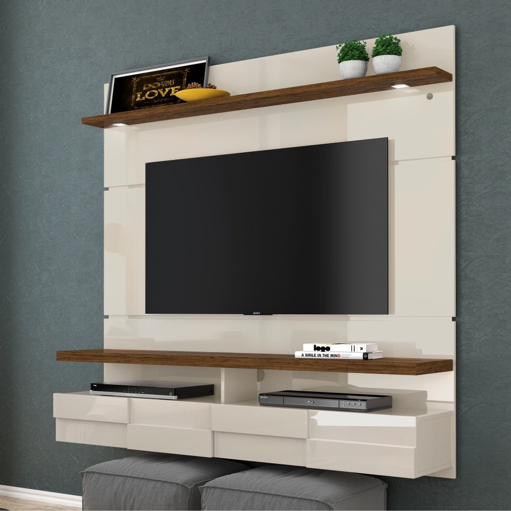 Painel para TV com Portas e LED Verena 1.6 Off White Savana - 1