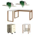 Ver imagem 3 de Mesa Escritório C/ Gaveteiro Mesa Auxiliar e Prateleiras Mdf Cor:off White com Freijó