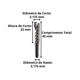 Fresa Topo 1 Corte 3,175mm X 22mm - 2