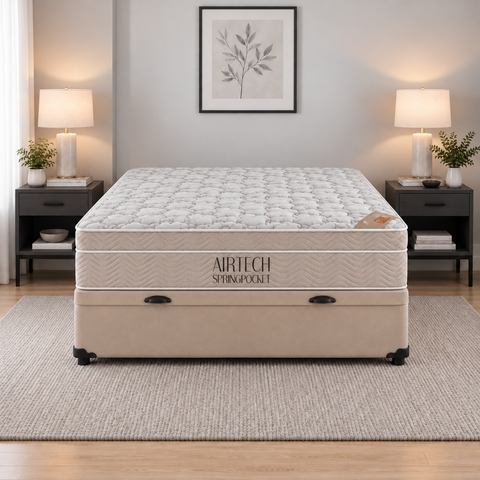 Cama Box Baú Airtech Viuvo Colchão de Molas Ensacadas Ortobom 128x188x60cm
