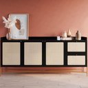 Ver imagem 1 de Buffet Industrial Retrô Tela Sintética 3 Portas e 2 Gavetas Cor:nero com Dourado