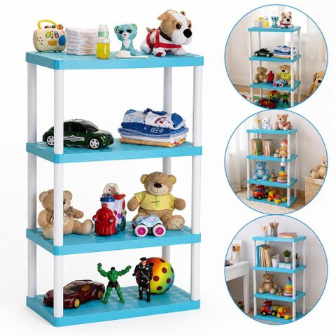 Estante Infantil 4 Prateleiras Azul Bebe Organizador Brinquedos Livros Pelucias Quarto Crianca