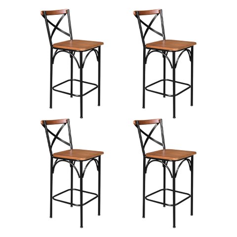 Kit 4 Banquetas Alta Industrial Paris Base Alumínio com Encosto - Castanho