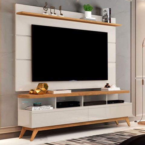 Rack com Painel para Tv até 60 Polegadas Vivare 2 Gavetas Off White/nature - Giga Móveis
