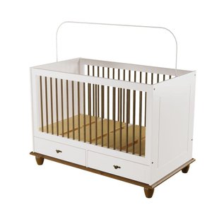 Berço Vira-cama Retrô Off White-nogueira com Gavetas