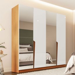 Guarda-roupa Casal Porto 4 Portas 4 Gavetas com Espelho Freijó/branco - Politorno - 1