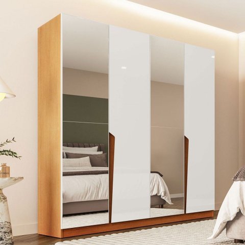 Guarda-roupa Casal Porto 4 Portas 4 Gavetas com Espelho Freijó/branco - Politorno