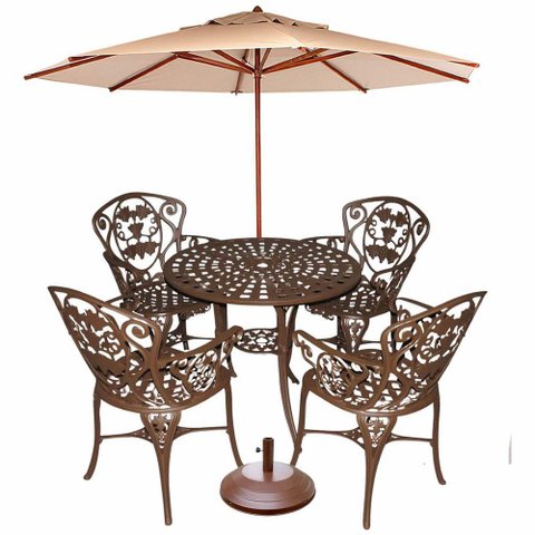 Conjunto de Mesa Jardim e Piscina 4 Cadeira Aluminio Fundido Bege