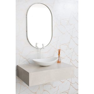 Espelho Grande Decorativo Oval com Moldura Metal 80x50cm Luxo Branco