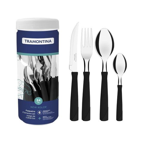 Faqueiro New Kolor 24 Peças Aço Inox Polipropileno Preto Tramontina