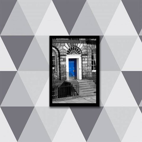 Quadro Fotografia Porta Azul 24x18cm - com vidro:Madeira branca