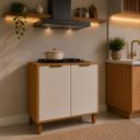 Ver imagem 1 de Balcão para Cooktop Toronto 4 e 5 Bocas 80cm 2 Portas Cozinha Freijó com Offwhite - Rede Móveis