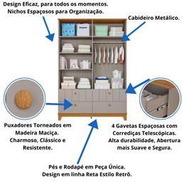 Quarto Bebê Completo Berço Americano Cômoda Guarda Roupas - 3
