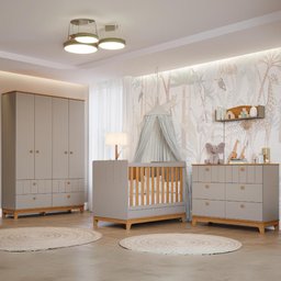 Quarto Bebê Completo Berço Americano Cômoda Guarda Roupas - 1