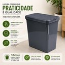 Ver imagem 5 de Lixeira Click Banheiro Cozinha 12 Litros Cesto de Lixo Cinza Multiuso Casa Escritorio Flat Compacta